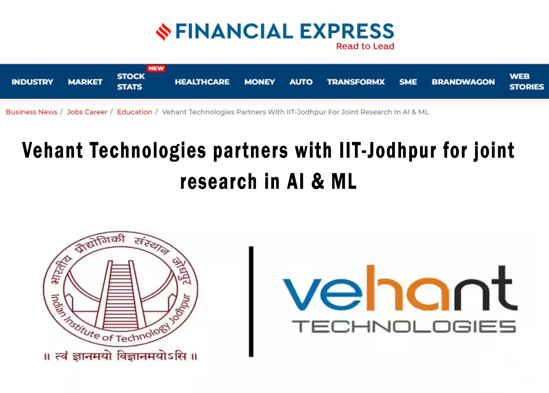 Vehant Technologies partners with IIT-Jodhpur for joint research in AI & ML